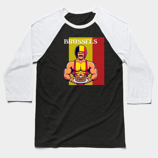 Brussels Wrestler Fro Belgian Waffles Baseball T-Shirt by Woodpile